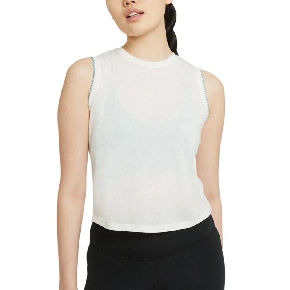 New‎ Nike Yoga Women's Dri-Fit Crochet-Trimmed Tank Sail White XXL NWT Plus